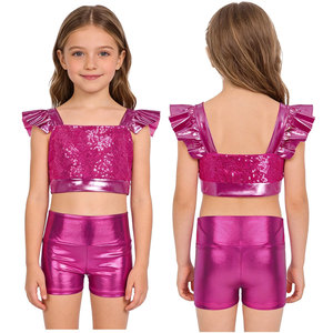 Uniformes de porristas al por mayor para mujer: Top de cuello redondo con espalda cruzada y falda acampanada de cintura elástica - Product Image 2
