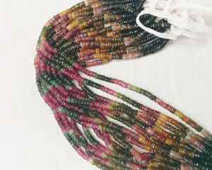 Cuentas Heishi de turmalina multicolor, cuentas espaciadoras redondas de piedras preciosas naturales para la fabricación de joyas, pulseras y collares DIY. - Product Image 1