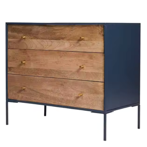La cómoda SAFAVIEH Dowling de 3 cajones presenta frentes de cajones de madera, un marco exterior azul medianoche y elegantes patas de metal. - Product Image 2