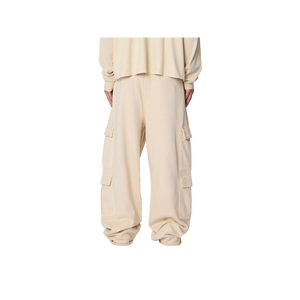 <b>Men's</b> <b>Cream</b> <b>Cargo</b> Pants Elastic Waist Multiple Pockets Casual Midweight Cotton Autumn Wear - Product Image 4