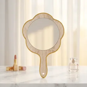 Handheld Wooden <b>Mirror</b> Natural Wood Handle <b>Makeup</b> Beauty <b>Mirror</b> Portable Personal Grooming <b>Mirror</b> for Home Salon Travel <b>Vanity</b> - Product Image 2