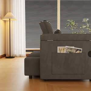 Sofá Cama Doble Plegable 3 en 1 de Terciopelo Moderno de 65 Pulgadas con Mesa y Reposabrazos con Almacenamiento UAB - Product Image 6