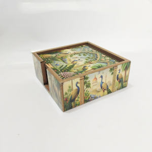 Juego de Portavasos Decorativos de Madera con Ilustración Artística de Pavo Real Floral para Mesa de Comedor, Cocina, Cafetería, Restaurante - Product Image 4