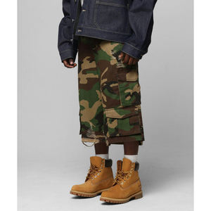 Distressed Denim Breathable Eco-Friendly Button Cargo Shorts <b>Men</b> Baggy Fit Long Jorts Multi Pockets Design Street Trend Casual - Product Image 2