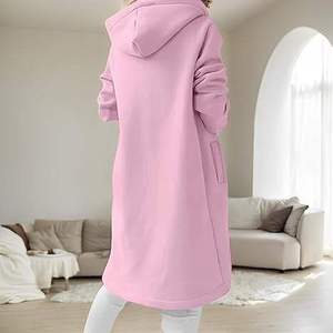Womens Breathable 180g <b>Long</b> <b>Hoodies</b> Fashion Fleece Casual Streetwear Longline Hooded <b>Cardigan</b> Sweatshirt Oversized Loose Fit - Product Image 2