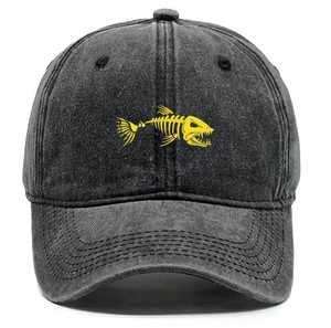 Cotton <b>Baseball</b> <b>Cap</b> With Yellow Fish Skeleton Embroidery Unisex Casual Hat For Adults Spring Summer - Product Image 4