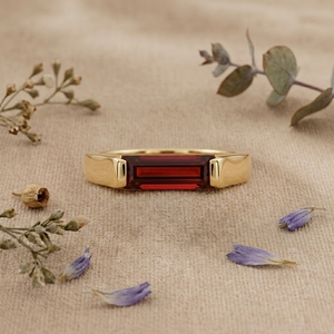 Emerald Cut Red Gemstone 14K 18K Gold Signet <b>Ring</b> Minimalist <b>Statement</b> <b>Ring</b> Women's Jewelry Bhatiya Gems Jewels EM-RED-015 - Product Image 1