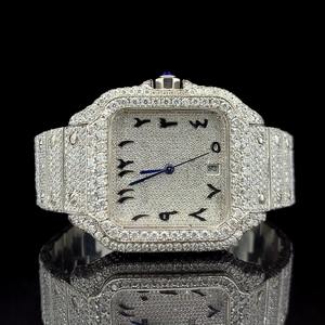 Reloj de pulsera de lujo con diamantes, esfera cuadrada con bisel de cristal, marcadores de números arábigos, brazalete plateado para hombre y mujer - Product Image 1