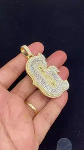Colgante de Letra Personalizada con Moissanita Real de Corte Baguette de 2.10Ct, Chapado en Oro Amarillo de 14K sobre Plata de Ley, Certificado por Terceros, Estilo Hip Hop - Product Image 3