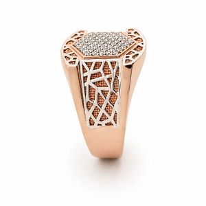 <b>Mens</b> 18KT Rose Gold Hexagon Micro Pave Cubic Zirconia Signet <b>Ring</b> Geometric Cutout Statement Band Wedding Party Gift Jewelry - Product Image 3