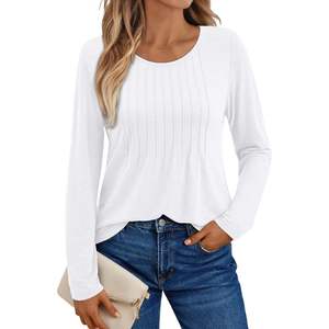 2025 2025 otoño moda mujer blusas de manga larga negocios Casual cuello redondo plisado Tops moda básica suelta trajes tamaño 4XL - Product Image 5