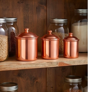 Copper Food Container <b>Set</b> With Lid Round Classic Design Polished Surface For Spice Storage And For Stylish Kitchen Use - Product Image 4