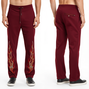 Premium Men's Stacked Rhinestone <b>Pants</b> Featuring Crimson Flame Crystal Artwork with Heavyweight Cotton and Contemporary Fashion - Product Image 2
