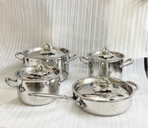 Stainless Steel Luxury Cookware Set 4-Piece Polished Finish European Design with Vegetable Lid Handmade Oven Safe - Product Image 5