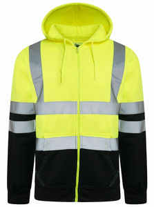 Premium Men's Winter Hi-Vis <b>Zip</b> Workwear Hoodie Lime Yellow Black Safety Sweatshirt Reflective Tape Full-<b>Zip</b> <b>Hooded</b> Customizable - Product Image 3