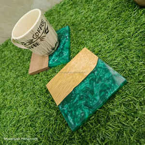 Top Quality Wood And Resin Coaster With Green Dark Color Tea Coffee <b>Glass</b> Holder Coaster For Home Office Hotel Wedding Party Use - Product Image 2