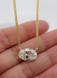 Collar con Colgante de Diamante de Corte Ovalado, Oro de 9K, Engaste de Garra, Cadena Singapuriana Trenzada, Estilo Clásico, Uso Diario, Unisex - Product Image 2