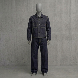 Ensemble veste et pantalon cargo en denim indigo rigide délavé sur mesure OEM, vêtements de travail légers unisexes, ensemble en denim deux pièces - Product Image 3