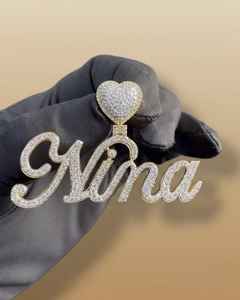 Pendentif Cœur Personnalisé Sertie de Moissanite VVS, Pendentif Prénom, Bijoux Hip Hop, Pendentif en Argent 925, Breloques Initiales pour Cadeau - Product Image 3
