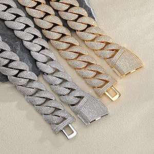 Unisex 18k Solid Gold Rhodium Plated Cuban Chain <b>Bracelet</b> Natural Stone Hip Hop Style AMBER JEWELS T-674 Wedding Gift IGI - Product Image 3