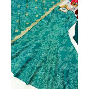 Fancy Satin Anarkali Gown Set with Empire Waistline & A-Line Silhouette Including Dupatta & Bottom - Product Image 3