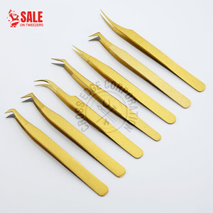 Classic Eyelash Extension Tweezers False Lash Tool Tweezers 45 75 90 Degree Gold Fiber Tip Eyelash Tool for Eyelash Application - Product Image 1