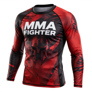Camiseta de Compresión de Manga Larga para Luchadores de MMA, Camiseta de Compresión Roja de Manga Larga con Estampado por Sublimación de Secado Rápido - Product Image 4