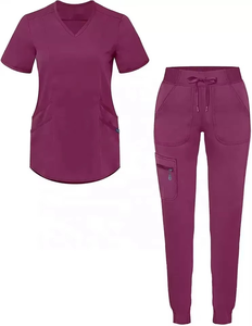 Ensemble de tenue médicale premium pour femme, personnalisable, avec haut à col en V très extensible et pantalon de jogging à taille élastique, idéal pour infirmières d'hôpital et le yoga - Product Image 2