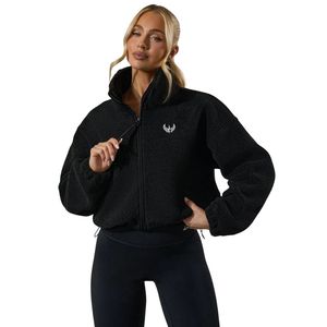 Chaqueta de Forro Polar Corta Negra para Mujer, con Cierre Completo, Cuello Alto, Cálida, Informal, para Uso Diario - Product Image 1