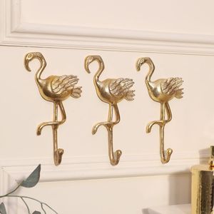 Crochets muraux en forme de flamant rose doré, en métal, résistants à la rouille, style tropical, pour le rangement des vêtements derrière les portes ou sur les murs - Product Image 1