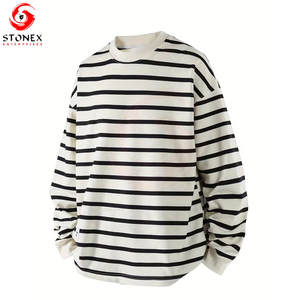 Camiseta de Manga Larga de Alta Calidad 100% Algodón con Estampado a Rayas Personalizado, Ecológica, Transpirable y con Logotipo y Diseño Personalizados - Product Image 1