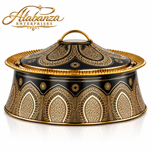 Plat de service de luxe en acier inoxydable gravé à l'arabe, 24 cm, écologique et durable, avec couvercle chauffe-plat, disponible en Or, Or rose, Noir - Product Image 3