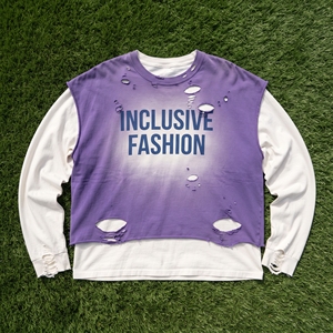 T-shirt Homme Col Rond Double Couche Effet Vieilli avec Impression Personnalisée Lettres Streetwear Lavé 100% Coton - Product Image 1