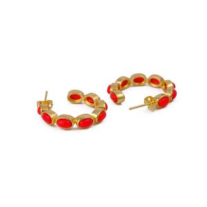 Pendientes de Aro de Coral Rojo Hechos a Mano con Diseño de Piedras Preciosas, Chapados en Oro, Joyería de Latón Ovalada, Piedra de Nacimiento de Moda, Venta al por Mayor, El Joyero Bezel - Product Image 4