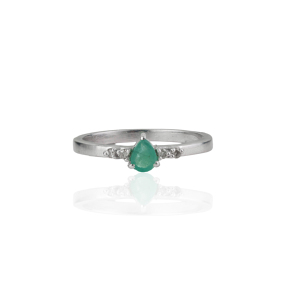 Trending 100% Genuine <b>Emerald</b> & Diamond Solitaire Accent <b>Ring</b> In 925 Sterling <b>Silver</b> Fine Everyday Minimal Jewelry For Her - Product Image 1