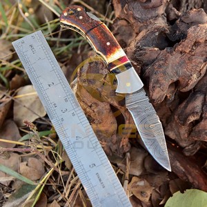 Premium OEM RB <b>Knives</b> Damascus Steel Folding Pocket Hunting <b>Knife</b> Rosewood <b>Handle</b> Brass Bolster Drop Point 7" Overall Camping - Product Image 2