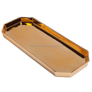Plateau de service rectangulaire unique en métal couleur or, décoratif, pour les fêtes, les hôtels, les restaurants et les salles à manger - Product Image 6