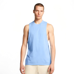 Débardeur sans manches bleu clair pour homme, col rond, couleur unie, tricoté, décontracté, respirant, écologique, vente en gros - Product Image 3
