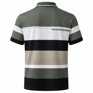 Polo à manches courtes en tricot rayé pour homme, design décontracté respirant, logo sur le devant - Product Image 6