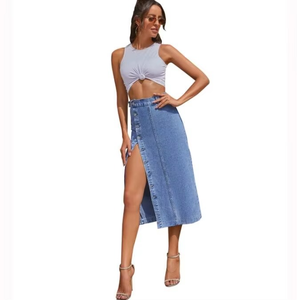 Jupe en jean d'été tendance, mini-jupe en denim sexy pour femme, taille haute, boutons latéraux, fente latérale, style streetwear moderne - Product Image 4