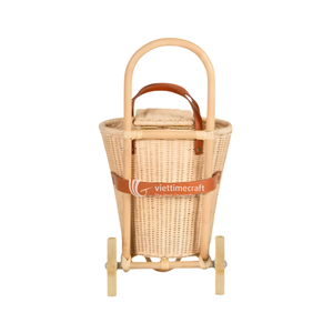 Vintage Style Rattan Rolling Storage <b>Basket</b> Wheels Hand Woven Eco-Friendly Kitchen Living Room Organizer Multifunction Design - Product Image 4