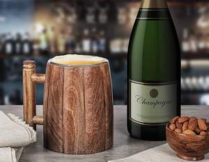 Chope à bière en bois faite à la main avec insert en acier inoxydable, design classique, poignée ergonomique, compatible lave-vaisselle, motif uni, coffret cadeau, pour fêtes et maison - Product Image 5