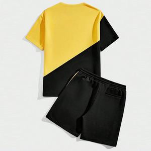 เสื้อยืดลำลองผู้ชาย คอวี แขนสั้น สีดำเหลือง ตัดต่อสี ระบายอากาศได้ดี เหมาะสำหรับใส่หน้าร้อน - Product Image 2