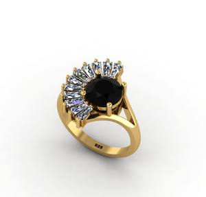 แหวนแต่งงานดีไซน์เนอร์ทรงมงกุฎประดับเพชร CZ 8 มม. และแบล็คออนิกซ์ ชุบทอง 18k เงินแท้ 925 ขายดีที่สุด - Product Image 1