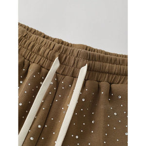 Shorts décontractés marron pour hommes avec strass, doux, respirants, à cordon de serrage, style streetwear d'été 2026 - Product Image 3
