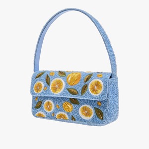 Sac à main pliable brodé de perles motif citron pour femme, décontracté, avec fermeture à rabat, en lin imperméable, écologique, pour usage quotidien - Product Image 5