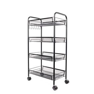 Elegante Carrello Portaoggetti Nero a Quattro Ripiani con Design a Nido d'Ape per Organizzazione in Ufficio, Casa, Bagno, Soggiorno, Utensili e Alimenti - Product Image 4