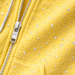 Sudadera con capucha unisex amarilla con cremallera y pedrería, 100% algodón polar, estilo oversize casual streetwear, bolsillo canguro, secado rápido, antiarrugas - Product Image 6