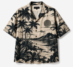 Chemise boutonnée pour homme, 100% coton, coupe oversize, col camp, imprimé intégral, style streetwear hawaïen, idéale pour les vacances - Product Image 1