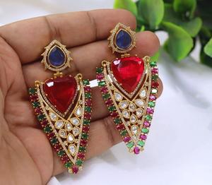 ต่างหูทองเหลืองชุบทองประดับมอสซาไนต์คุณภาพพรีเมียม ดีไซน์สวยงามแบบคุนดัน สำหรับผู้หญิงและเด็กผู้หญิง เหมาะสำหรับงานเลี้ยงกลางคืนและงานปาร์ตี้ - Product Image 6